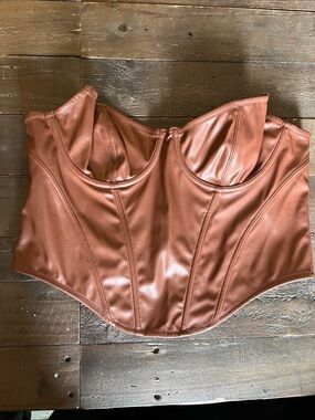 Out from Under XL Faux Leather Corset Top in Warm Chestnut Brown